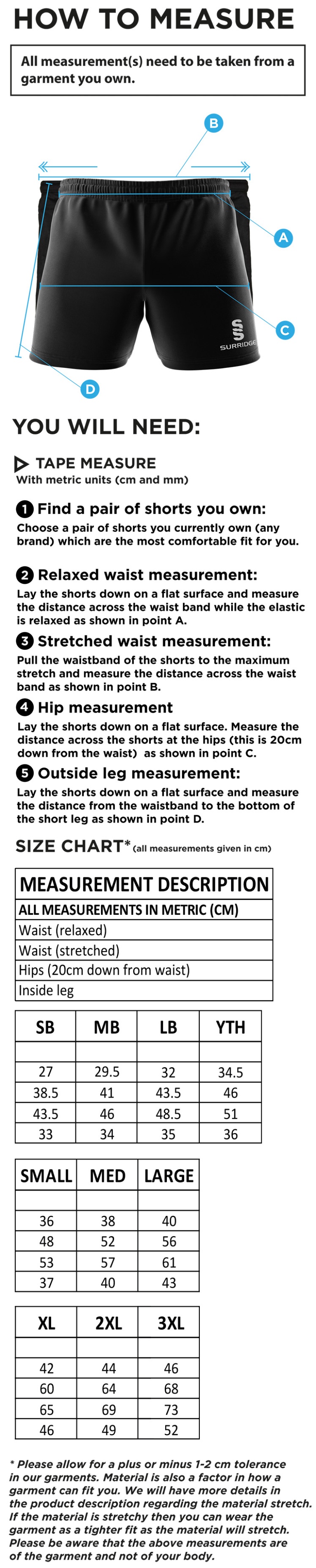 Auz Academy Performance Gym Short : Black - Size Guide