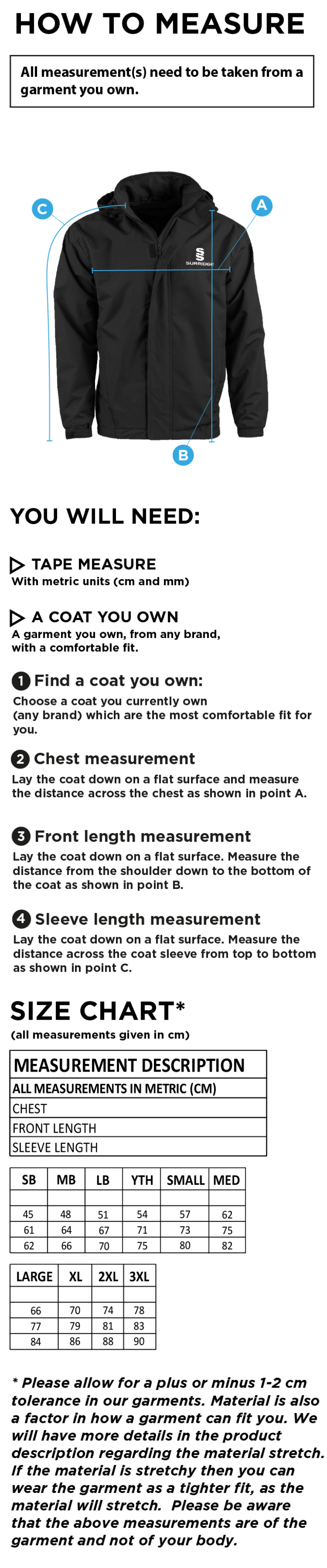 Auz Academy Dual Fleece Lined Jacket : Black - Size Guide