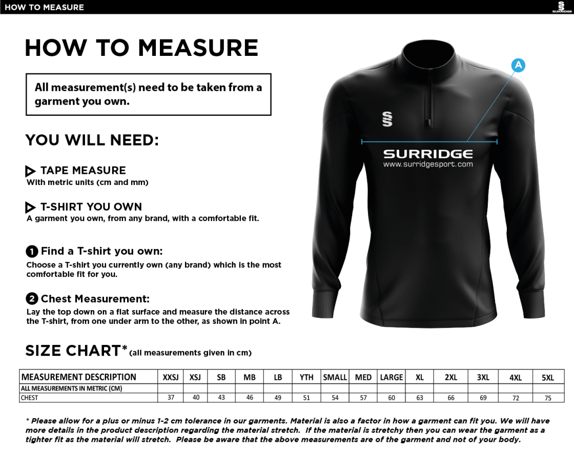 Auz Academy 1/4 Zip Dual Performance Top :  Marl - Size Guide