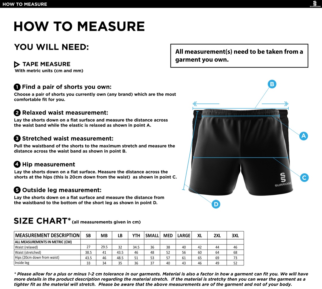 Auz Academy Performance Gym Short : Black - Size Guide